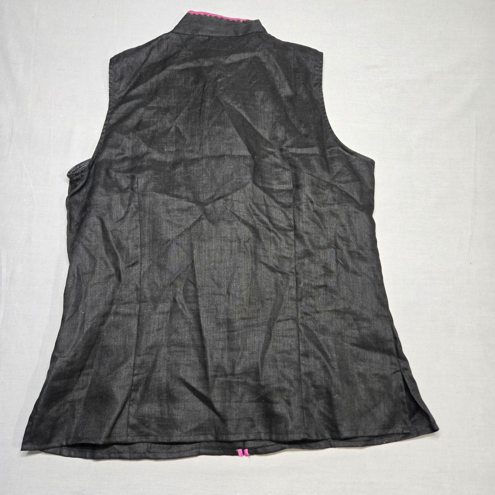 Silkland Black Linen Vest Embroidered Floral Boho Cottagecore Folk Art Vintage - Picture 3 of 7